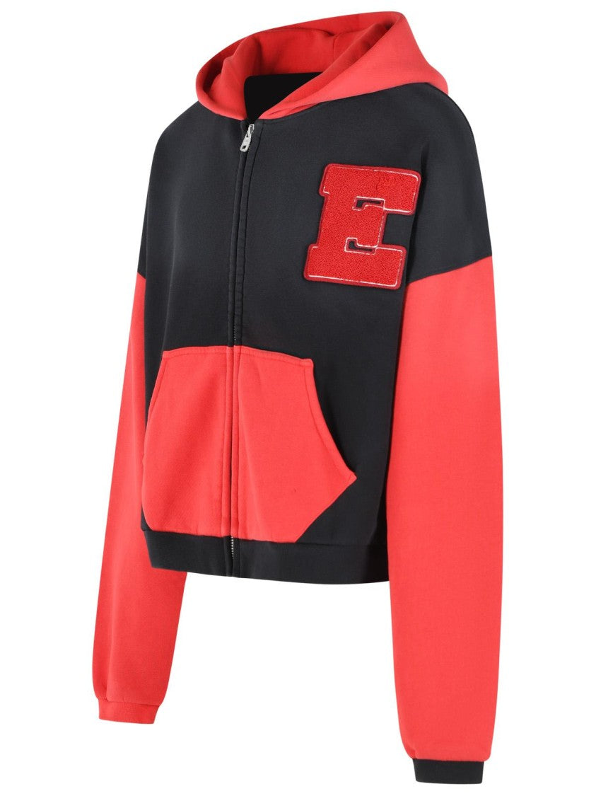 Erl Black Varsity Hooded Cotton Sweatshirt
