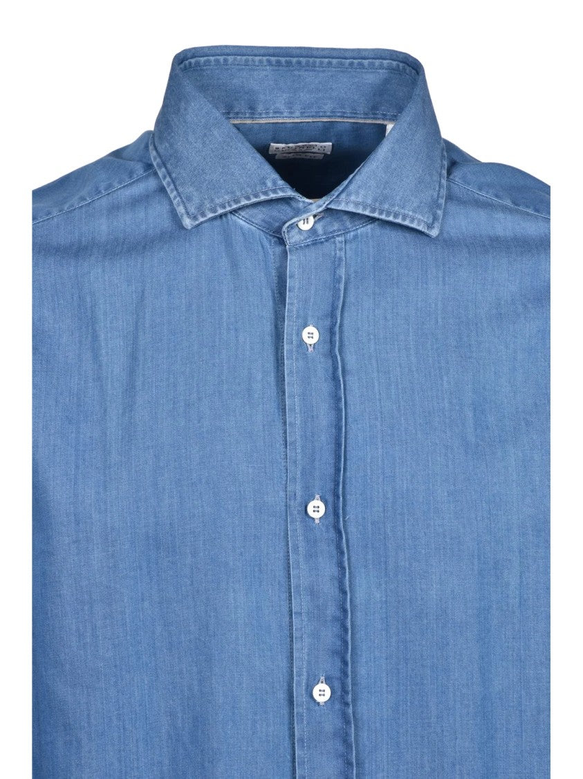 Brunello Cucinelli Tailored Blue Shirt With Classic Button-Down Front