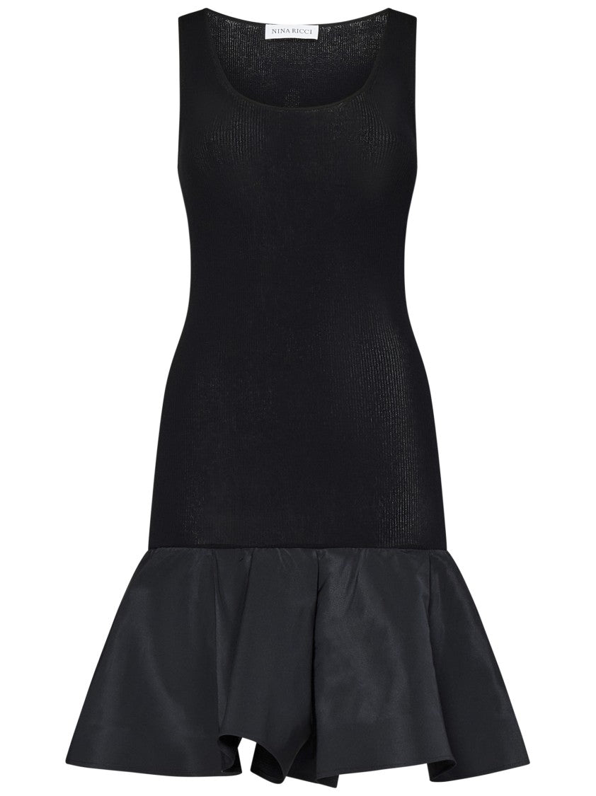 Nina Ricci Ribbed Cotton Mini Dress With Faille Peplum Hem