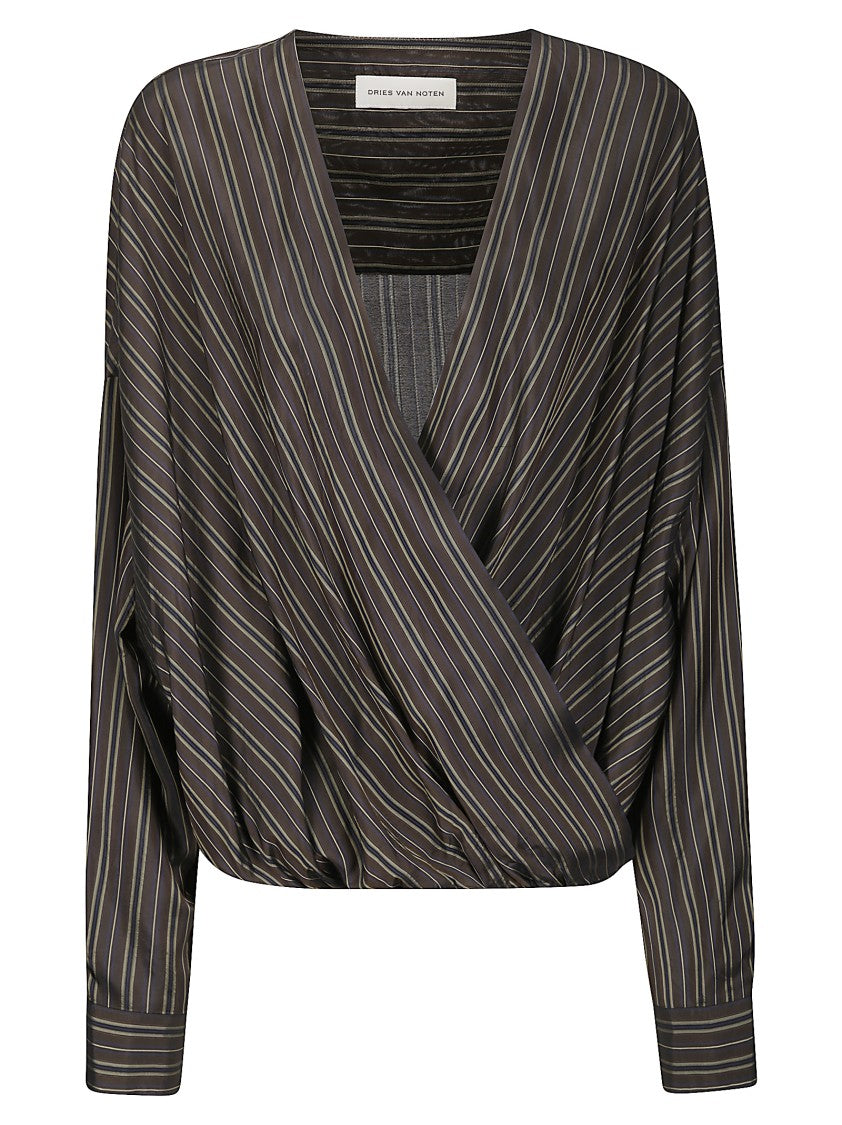 Dries Van Noten Draped Deep V-Neck Shirt
