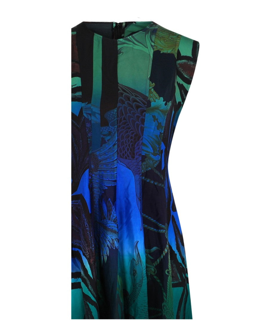 Ferragamo Sleeveless Graphic Printed Silk Midi Dress