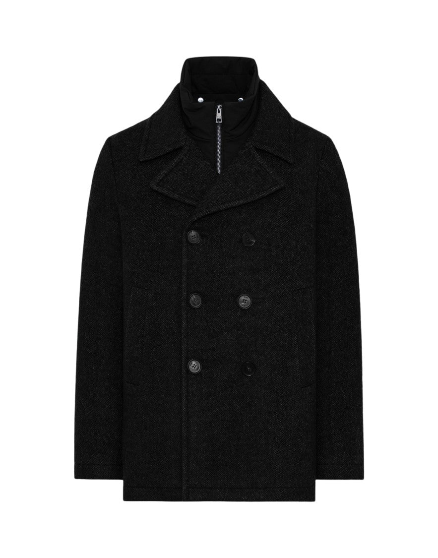 Duno Double-Breasted Peacoat With Detachable Bib Detail
