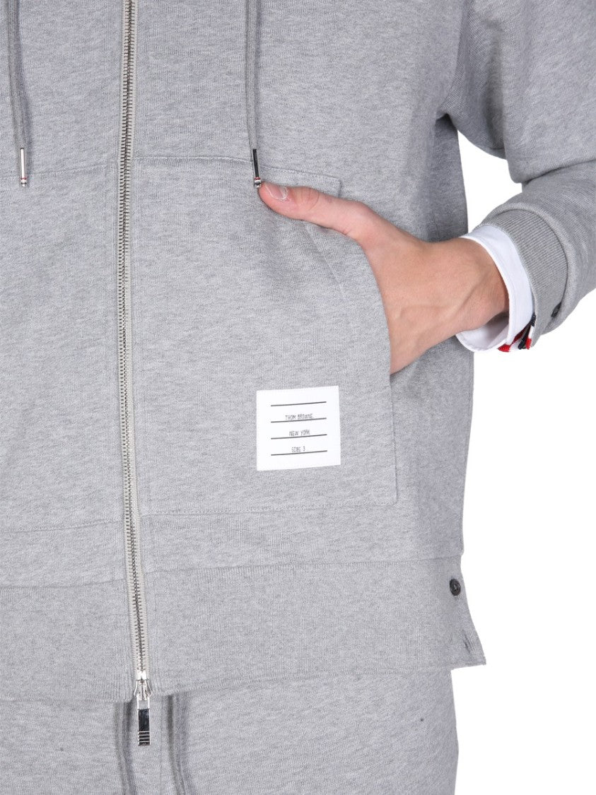 Thom Browne Relaxed Fit Zip-Up Hoodie With Contrasting Stripes