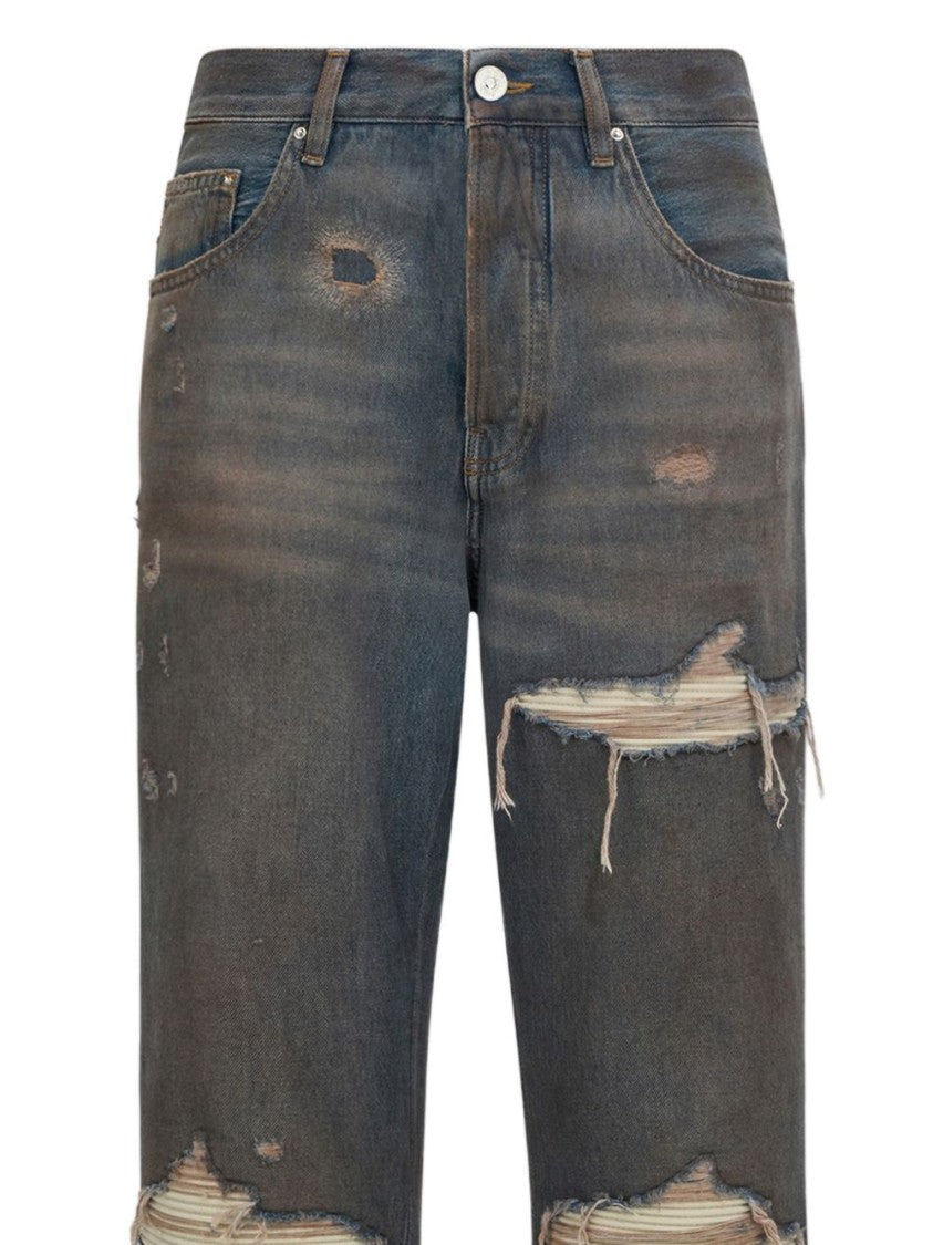 Amiri Blue Mx1 Straight Flare Distressed Jeans