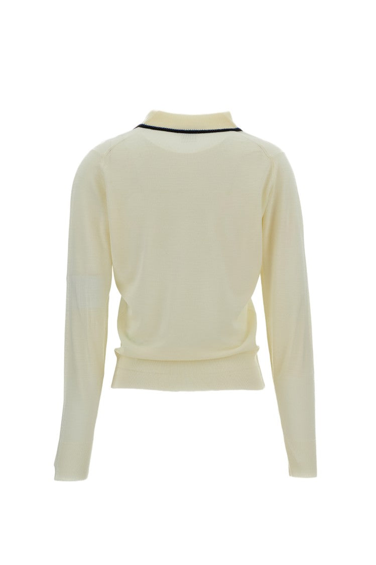 Wales Bonner Long-Sleeved Merino Wool Polo Shirt With Contrast Embroidery