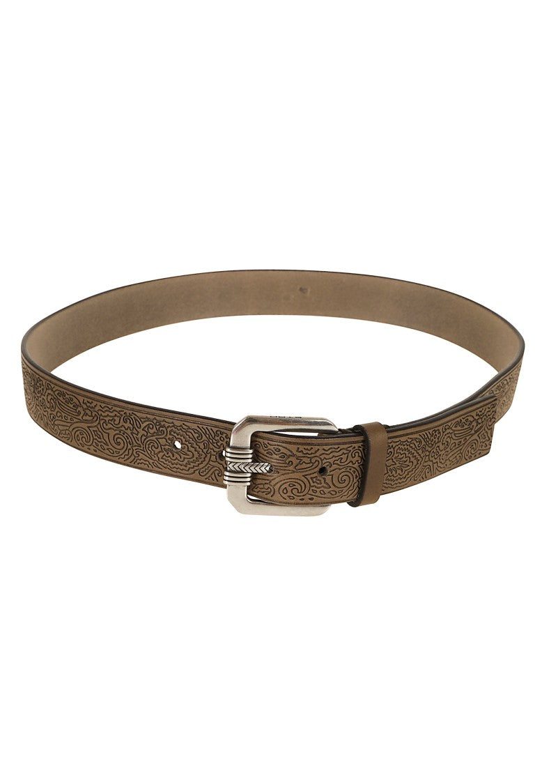 Etro Brown Paisley-Embossed Leather Western Belt