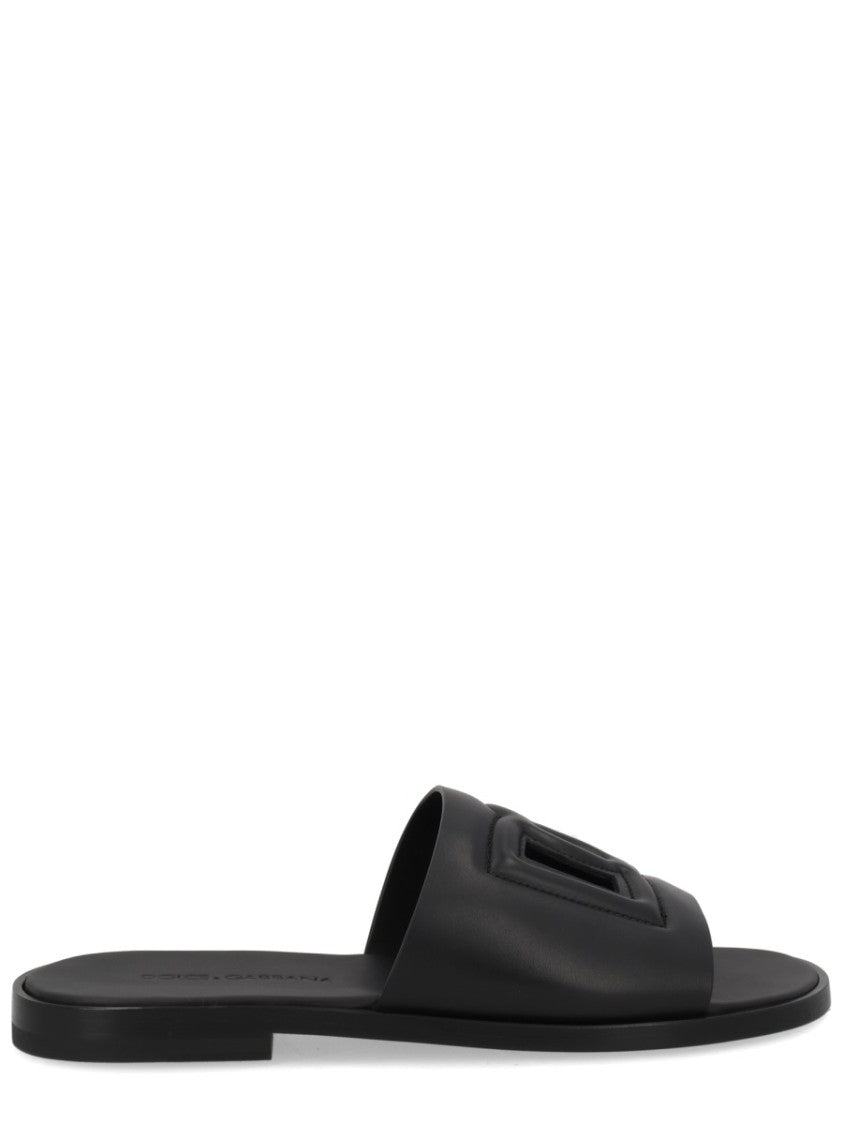 Dolce & Gabbana Raised Logo Leather Flat Slides