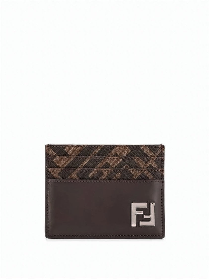 Fendi Refined Calf Leather Wallet With Textured Pattern And Metallic Emblem