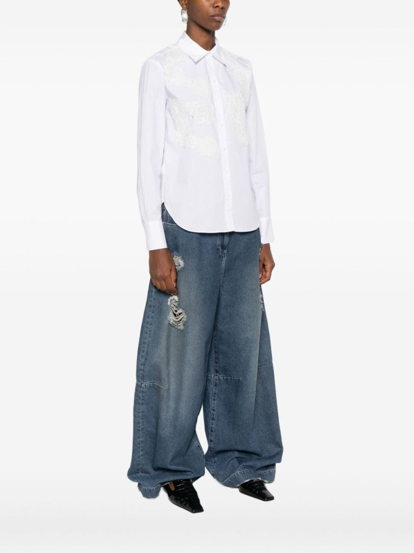 Blugirl Classic Button-Down Shirt With Delicate Floral Embroidery