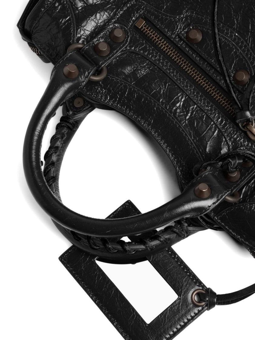 Balenciaga Black Textured Braided Leather Shoulder Bag