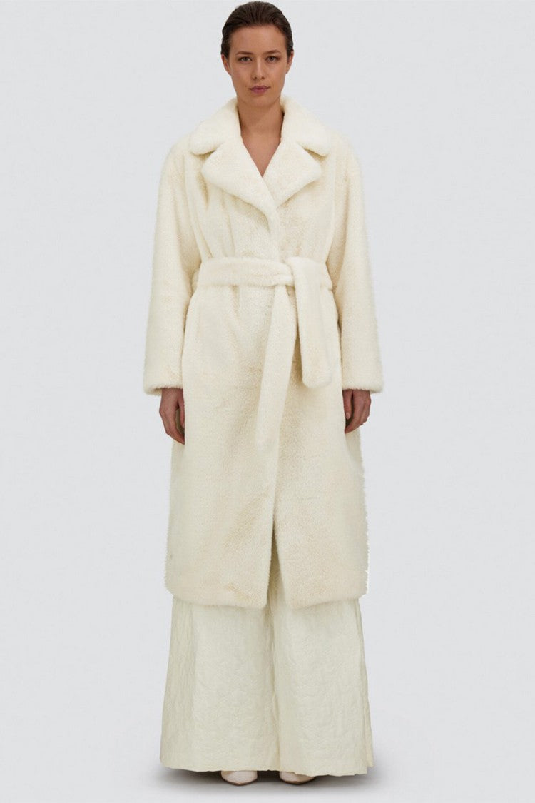 Herno White Polyester Teddy-Texture Belted Coat