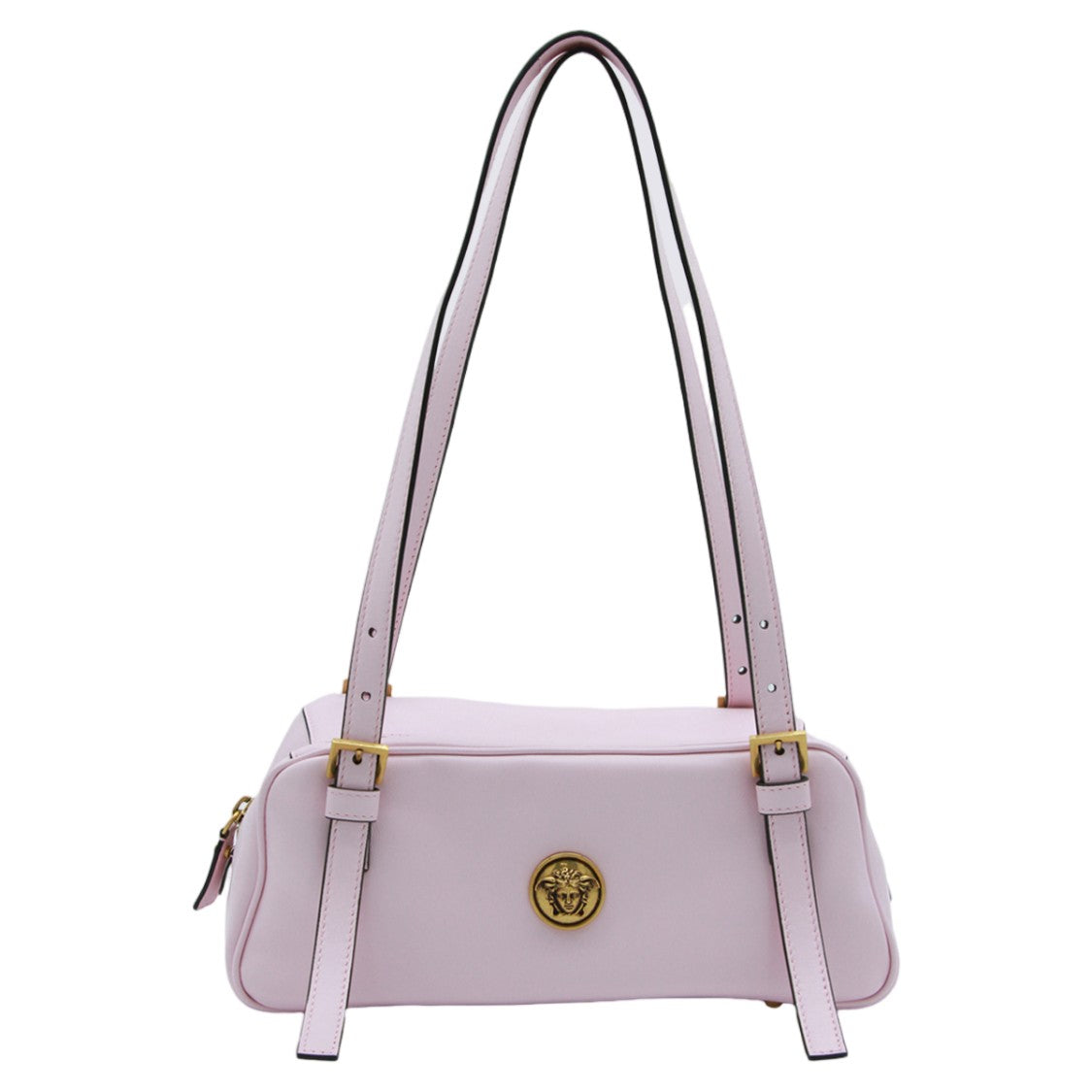 Versace Rectangular Handbag With Gold Medallion And Adjustable Straps