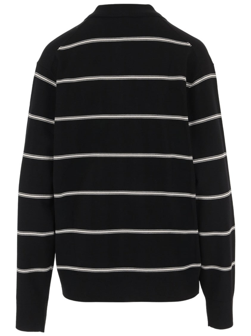 The Garment Black Striped Viscose-Blend Polo Shirt