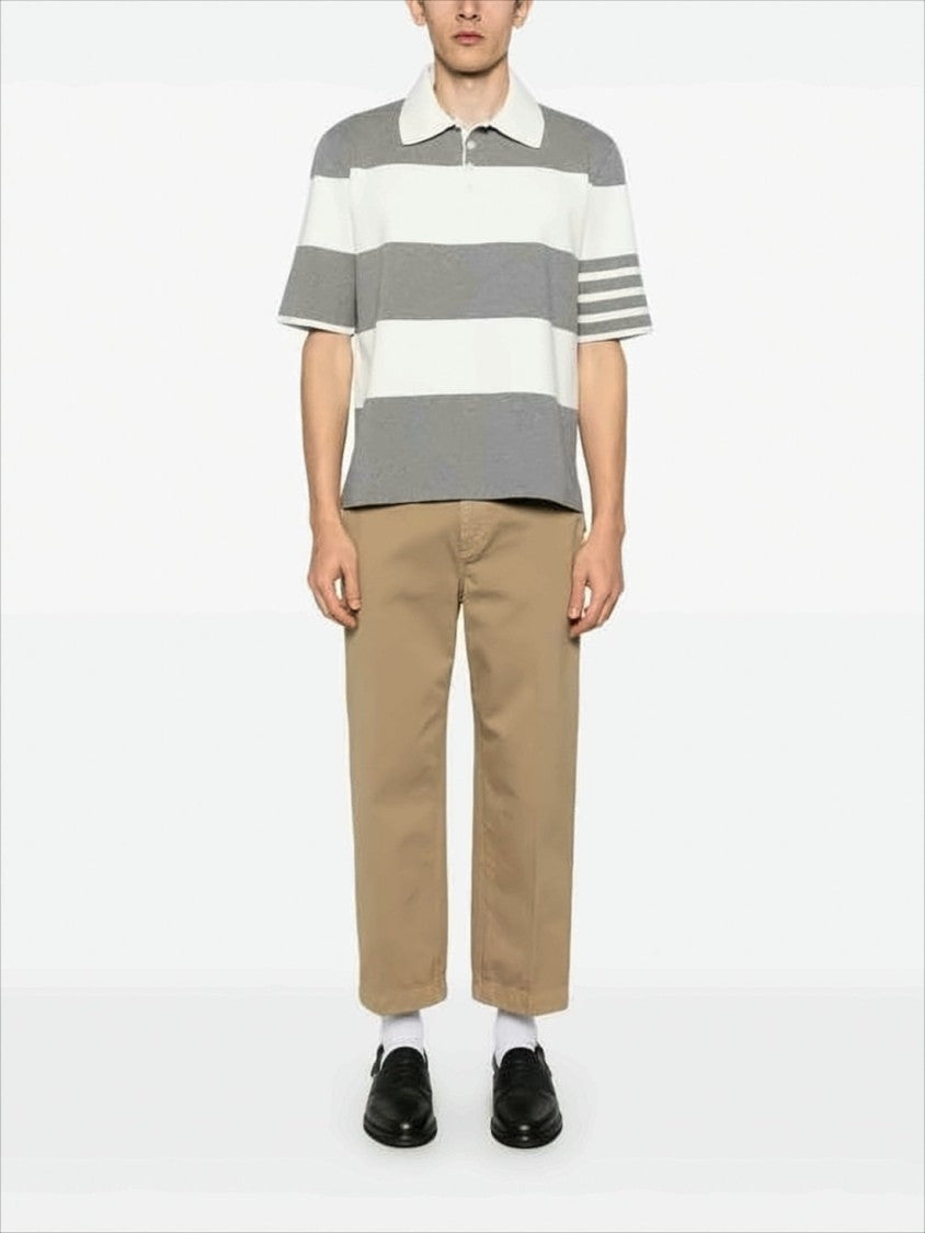 Thom Browne Short-Sleeve Polo Shirt With Horizontal Stripe Design