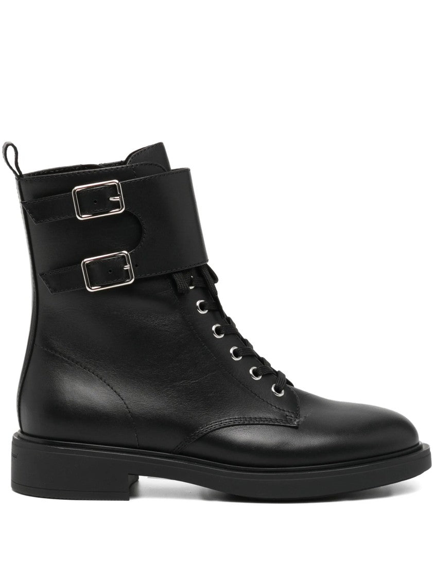 Gianvito Rossi Ripley Black Calf Leather Buckle Boots