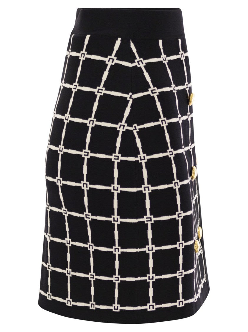 Elisabetta Franchi Jacquard Logo Miniskirt With Gold Buttons