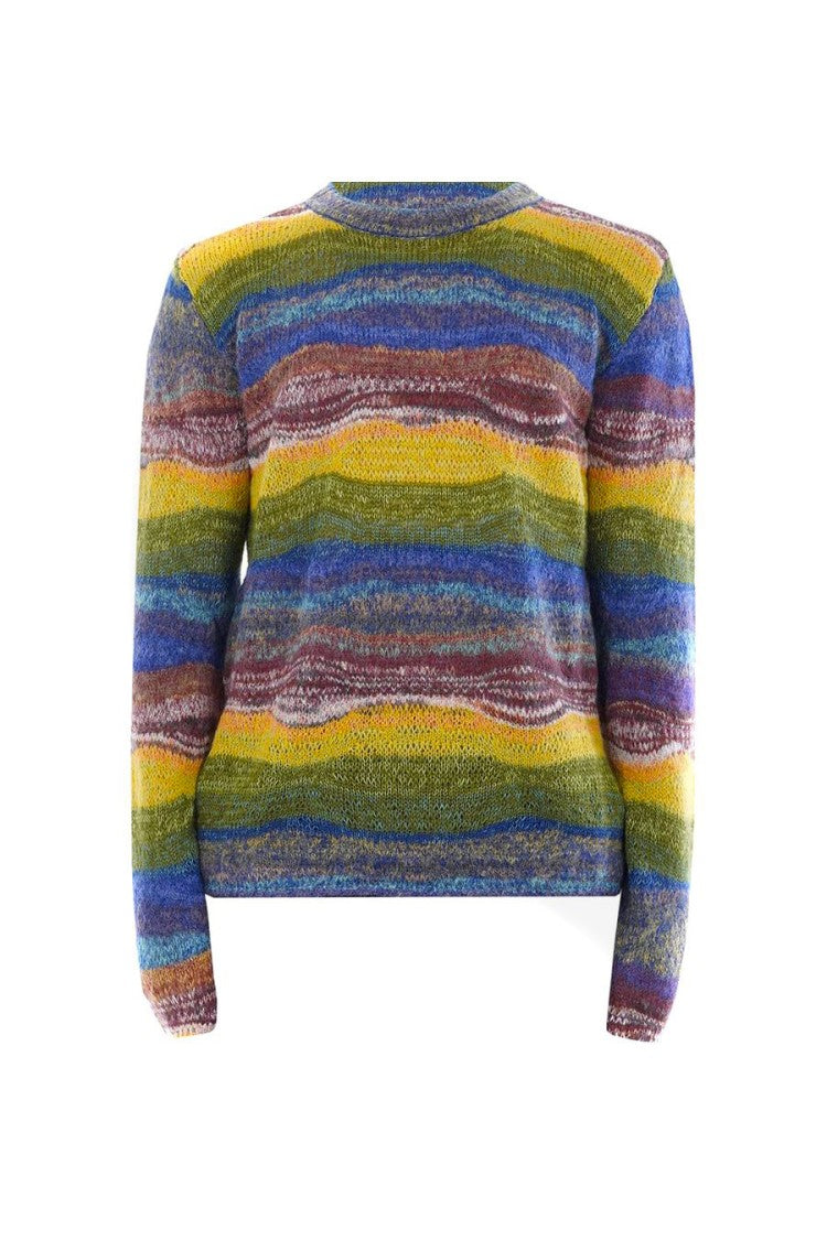 Paura Vibrant Multicolor Knit Sweater Textured Stripe