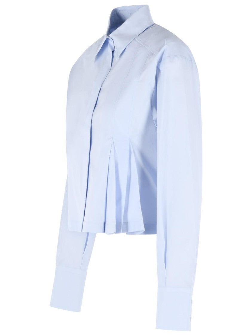 Sportmax Light Blue Asymmetric Pleats 'Certo' Cropped Shirt