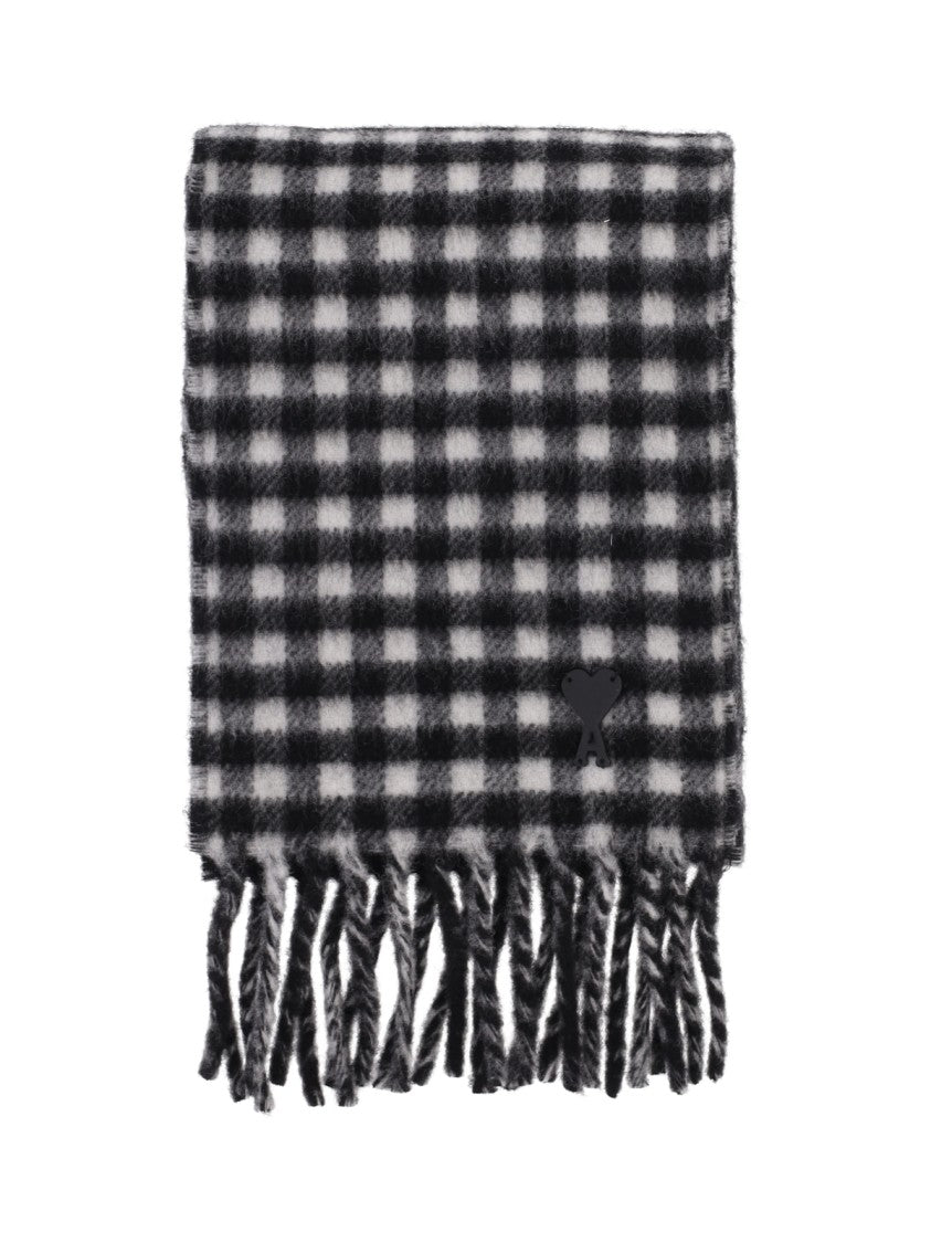 Ami Paris Black Checkered Wool Scarf