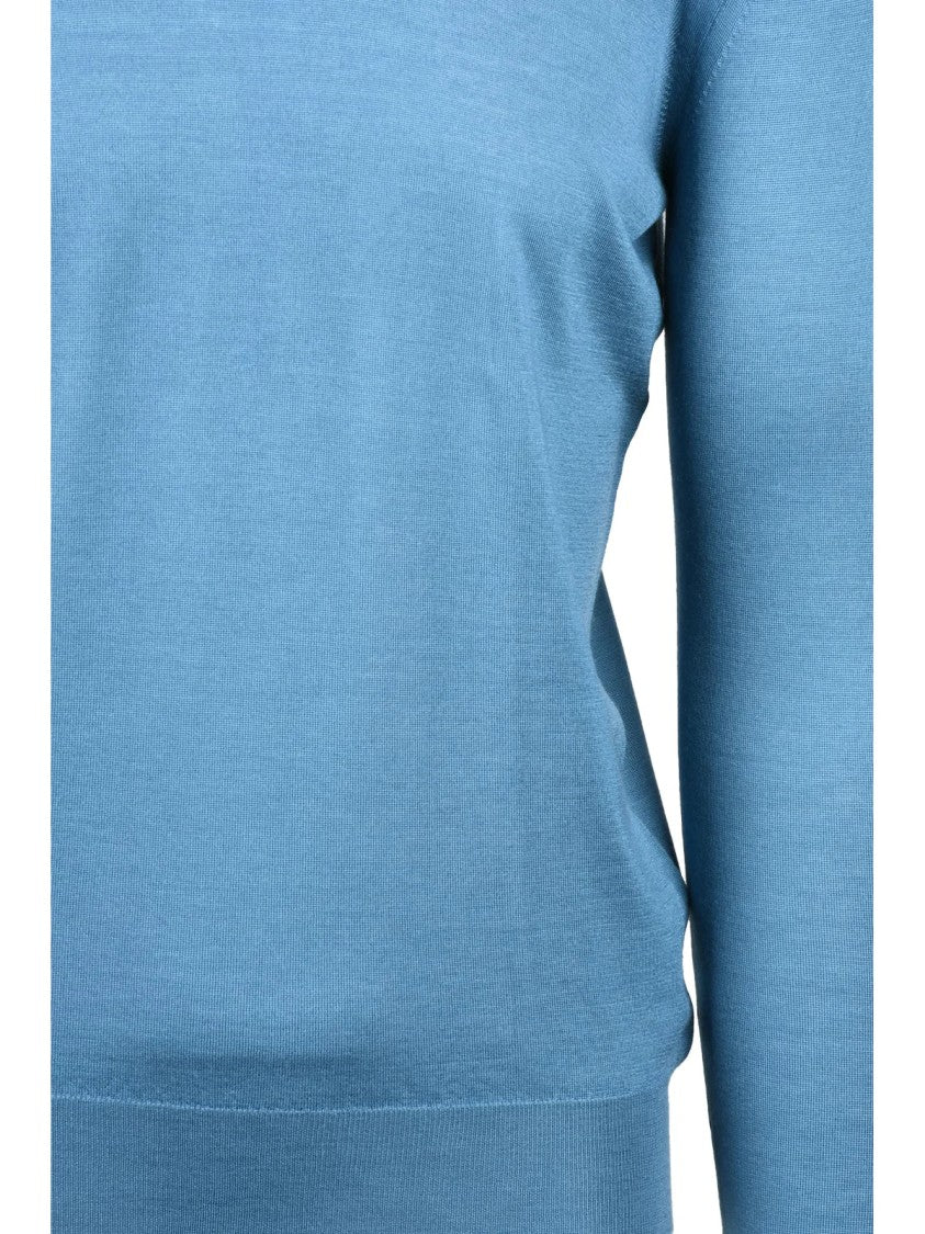 Fedeli Blue Crew Neck Cashmere-Silk Sweater