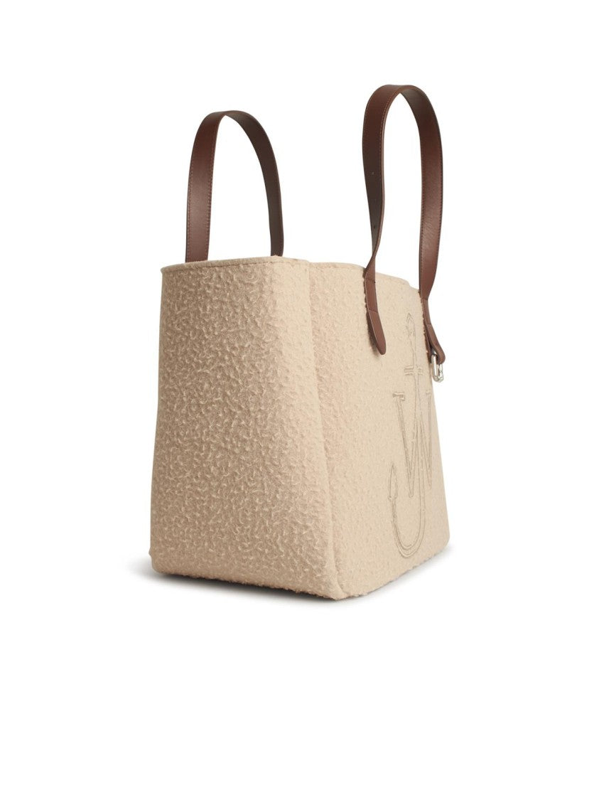 J. W. Anderson Belt Tote Beige Boiled Wool Shoulder Bag