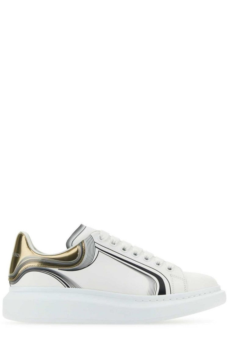 Alexander Mcqueen Smooth Leather Sneakers With Metallic Detailing