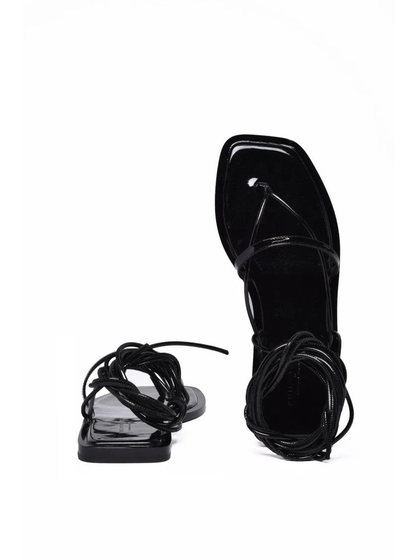 Philosophy Di Lorenzo Serafini Black Glossy Lace-Up Patent Leather Sandals