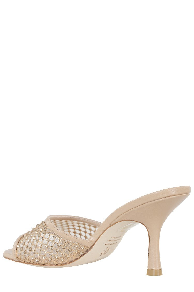 Stuart Weitzman Beige Bareitall Shine Slide 85 Sculptural-Heel Leather Sandals