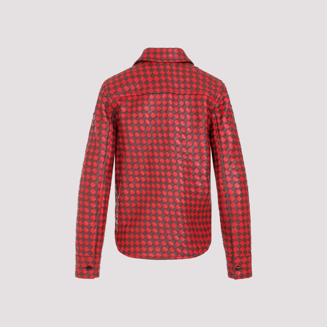 Bottega Veneta Bicolor Intrecciato Brown Berry Scarlett Leather Shirt