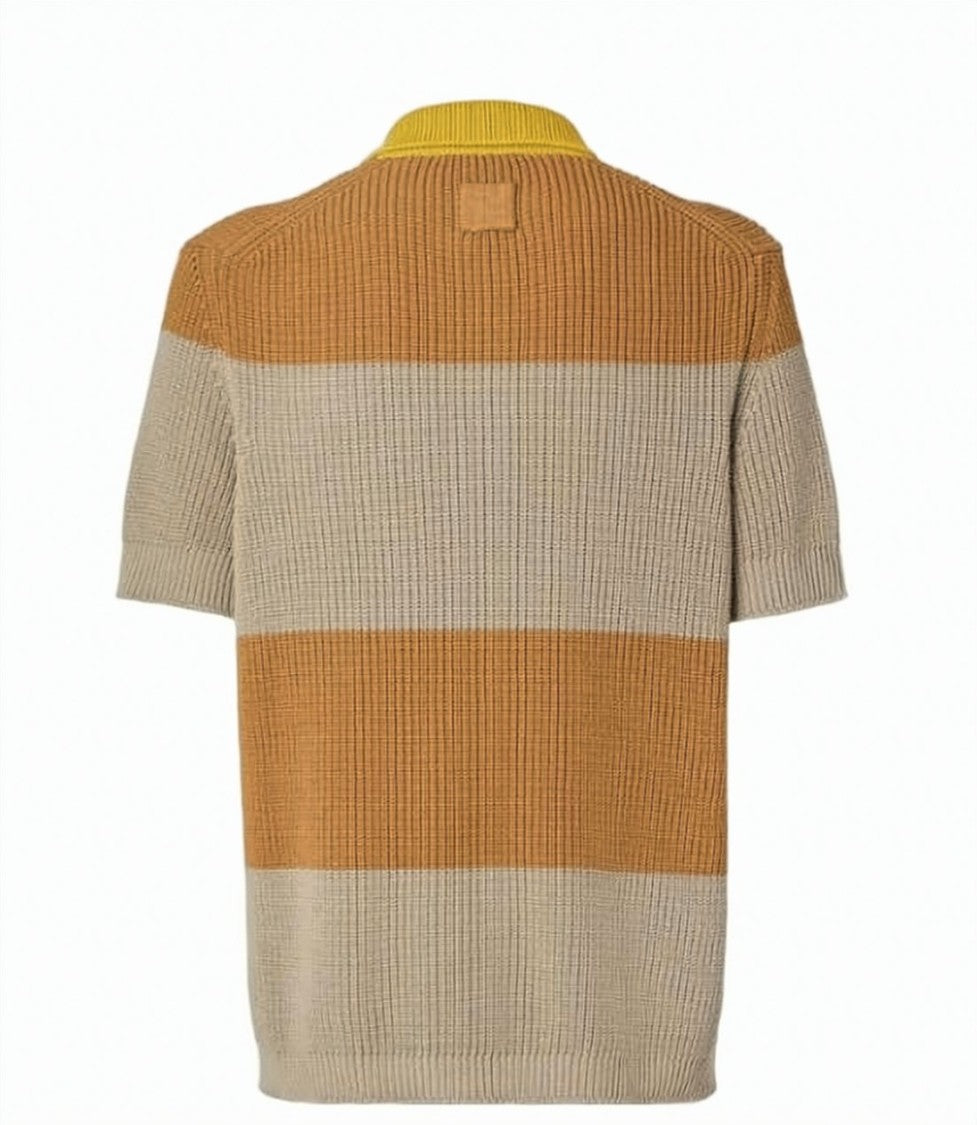 Fendi Short-Sleeved Polo Shirt With Horizontal Stripes And Crest Emblem