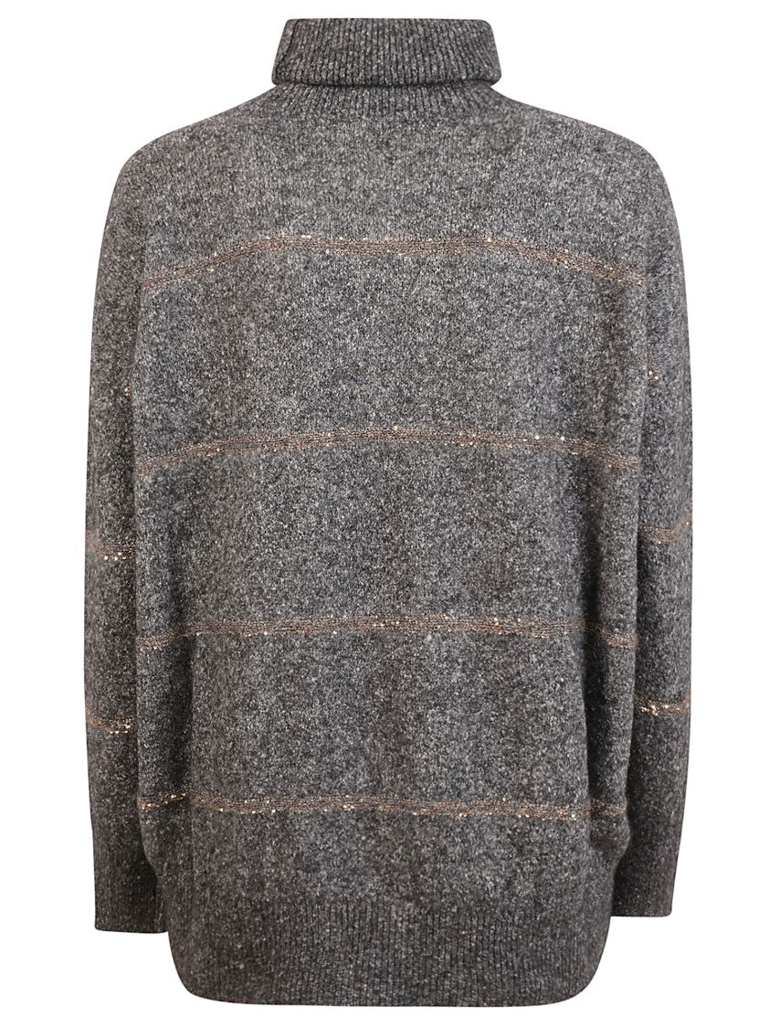 Brunello Cucinelli Textured Grey Sweater With High Neck