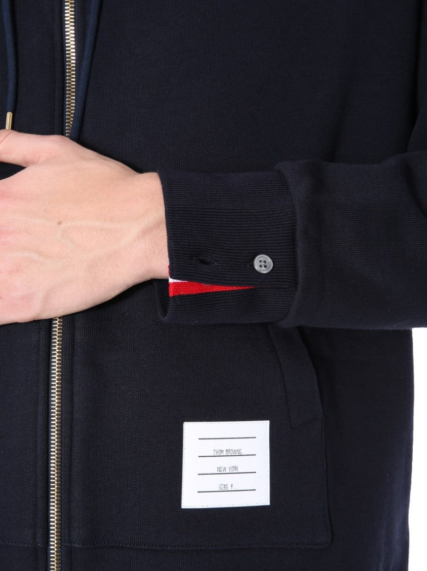 Thom Browne Classic Black Zip-Up Hoodie With Contrasting Details