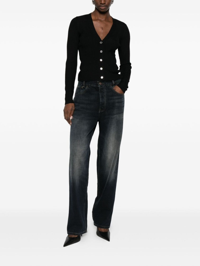 Pinko Fitted Black Cardigan With Ribbed Texture