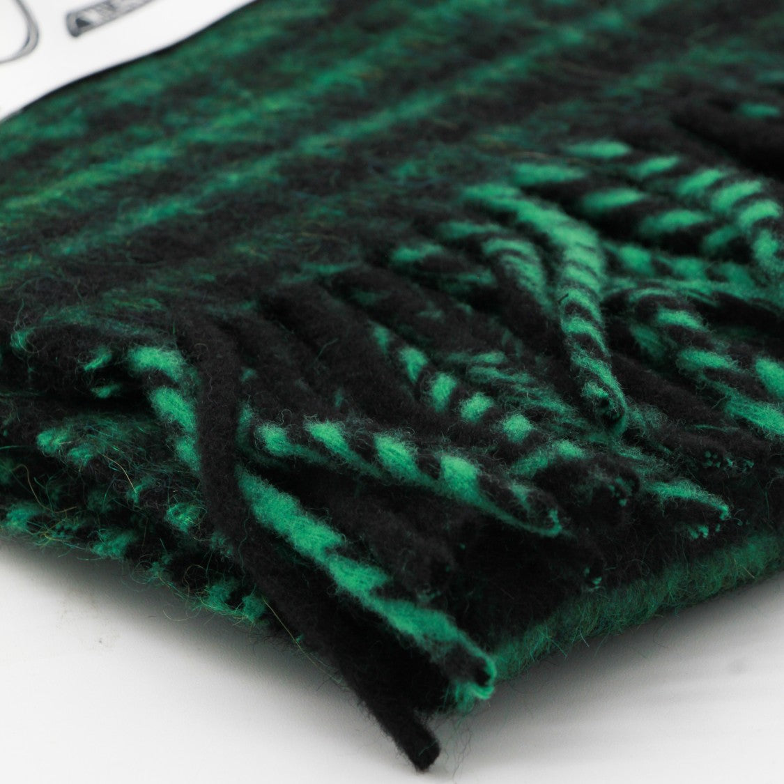 Marni Checkered Green Scarf With Fringed Edges And Stylized Patch