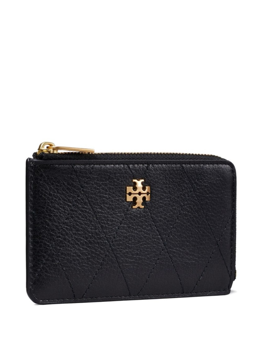 Tory Burch Compact Quilted Black Cow Leather Wallet