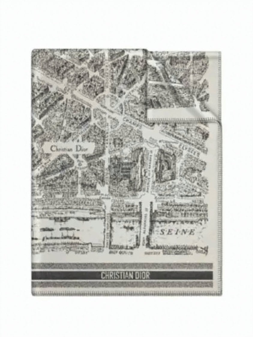 Dior Monochrome Cashmere Blanket With Intricate Map Design