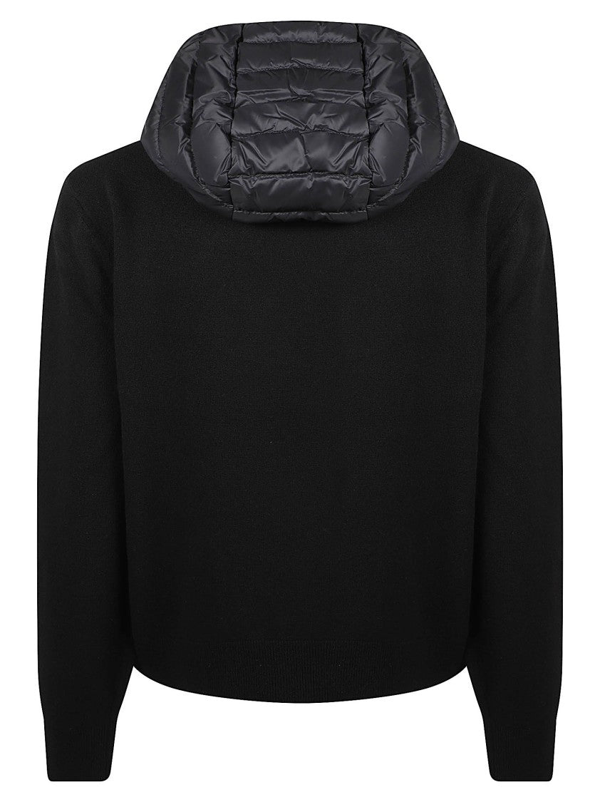 Moncler Black Tricot Hybrid Virgin Wool-Blend Cardigan
