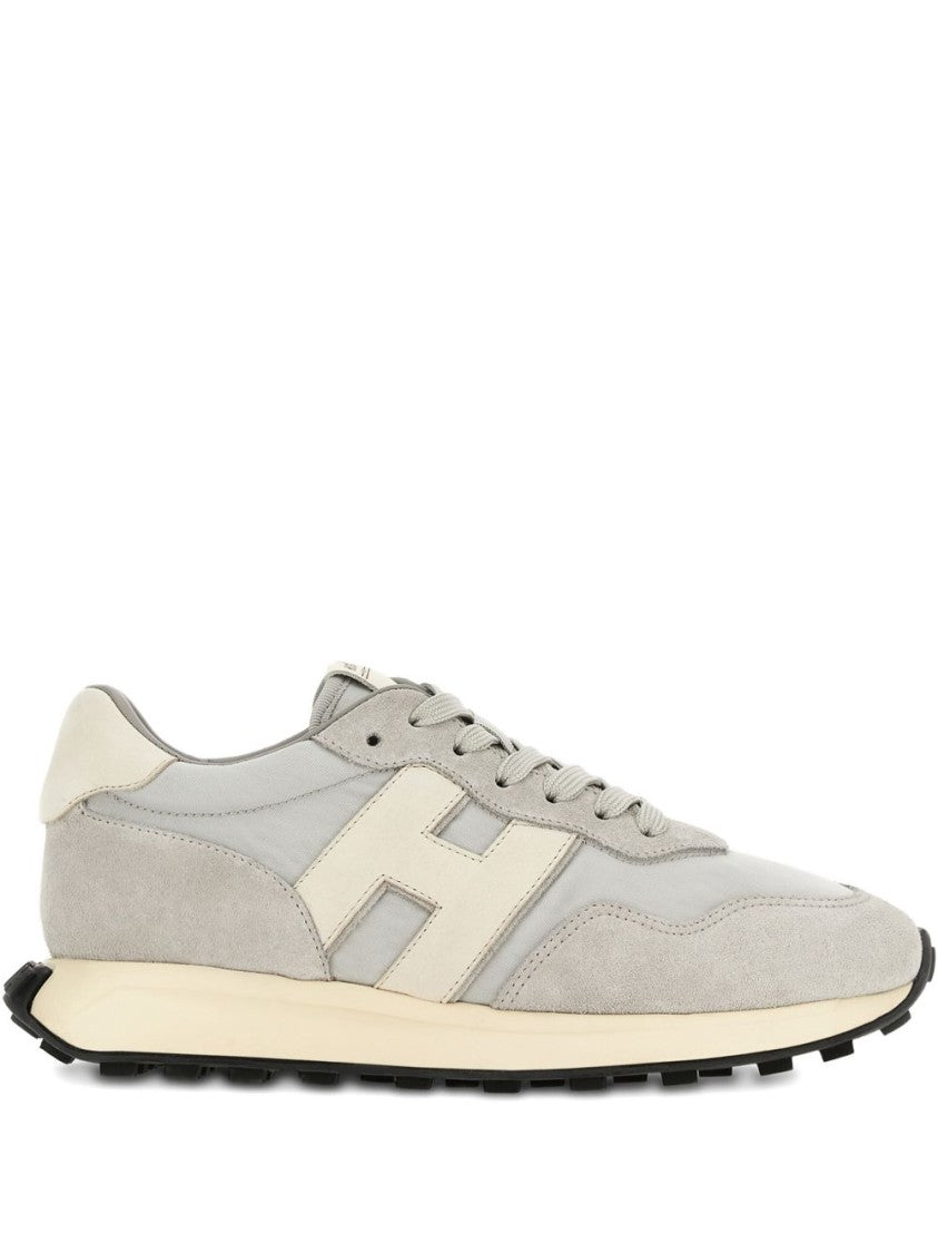 Hogan Grey Suede And Smooth Texture Flat Shoes