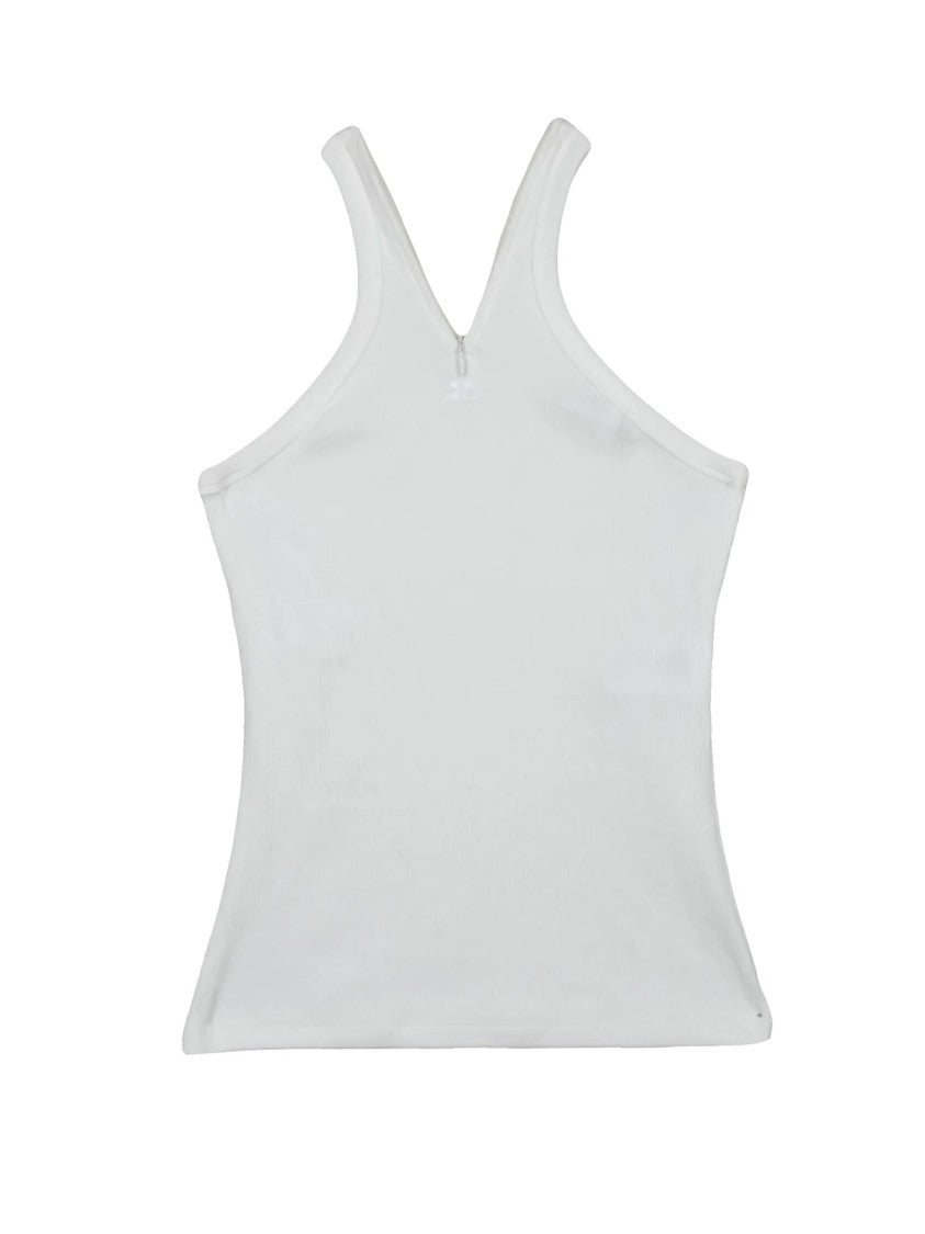 Courrèges White Cotton-Blend Zipper Top