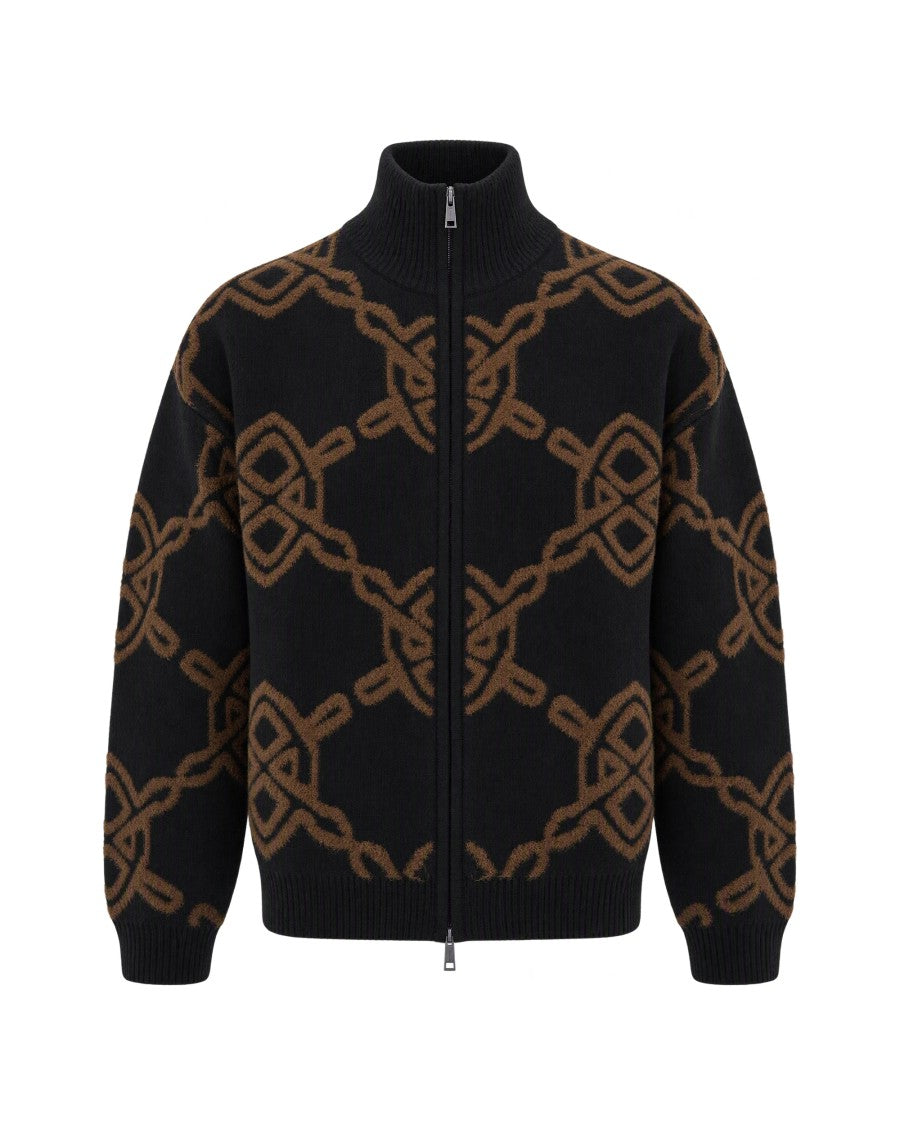 Daily Paper Black Logo Chain Pattern High-Neck Sweater