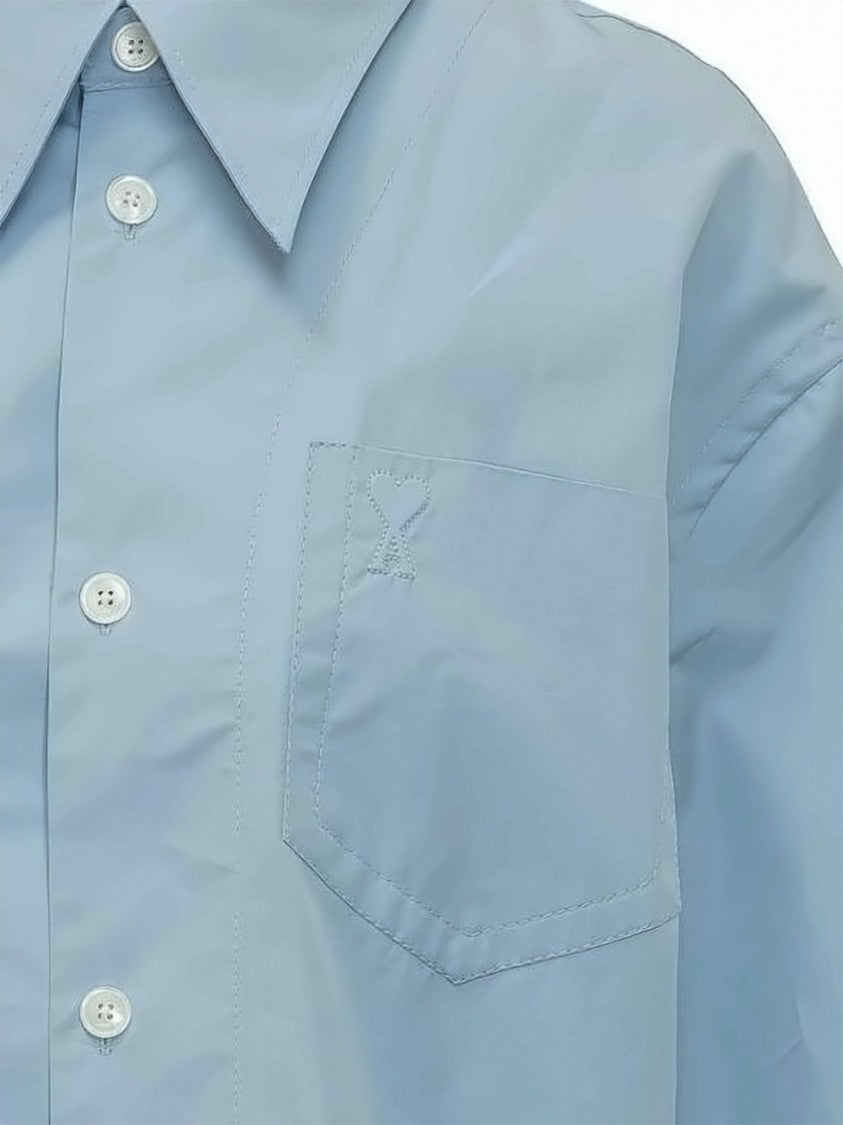 Ami Paris Relaxed Fit Poplin Short-Sleeve Shirt With Classic Collar