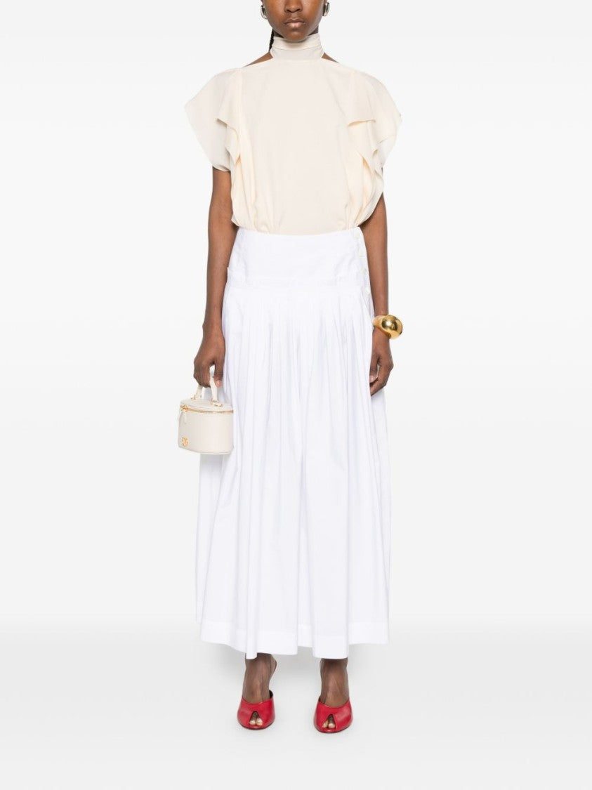 Lanvin White Cotton Pleated Side Button Skirt