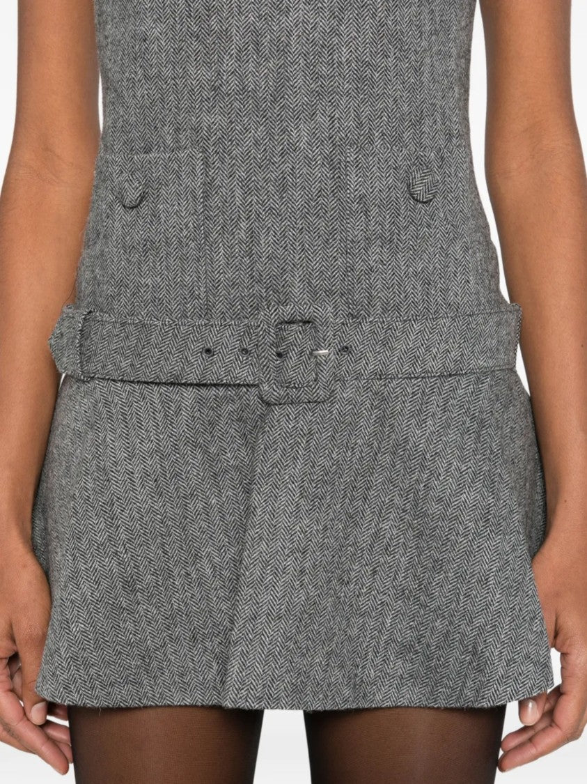 Self-Portrait Gray Herringbone Pattern Wool Dress