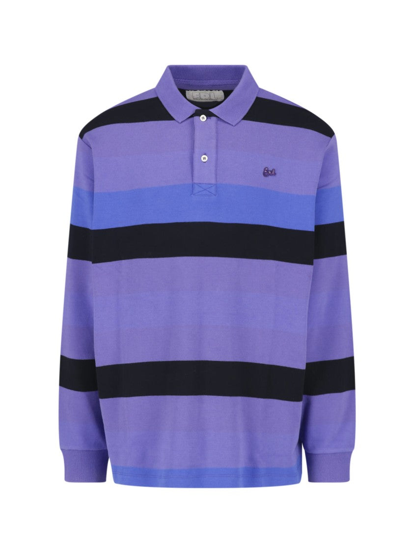 Erl Horizontal Stripe Cotton Polo Shirt With Classic Collar