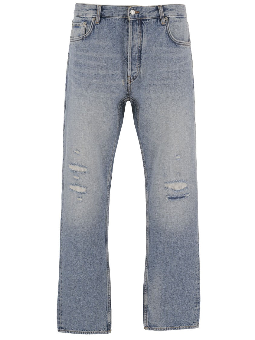 Emporio Armani Light Blue Distressed Straight Leg Jeans