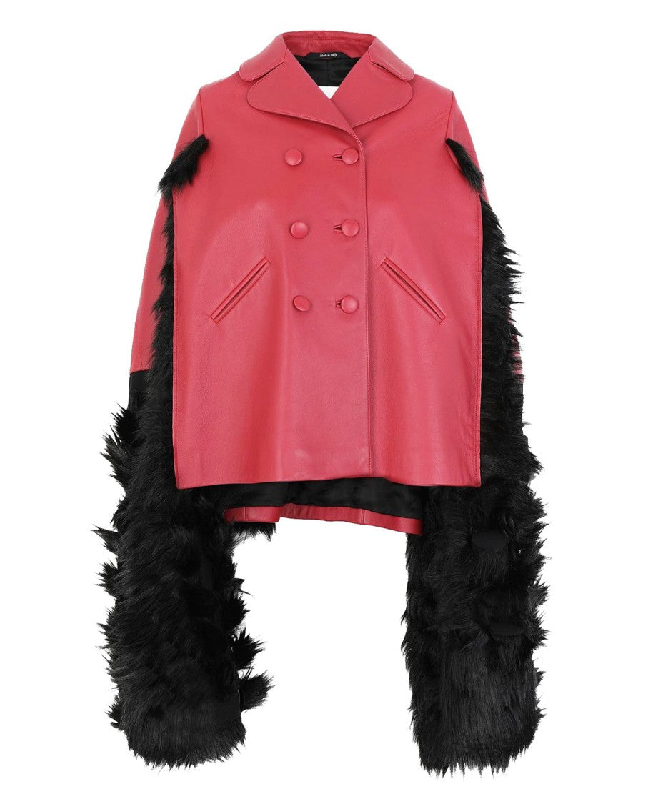 Maison Margiela Faux Fur Trimmed Leather Cape Jacket
