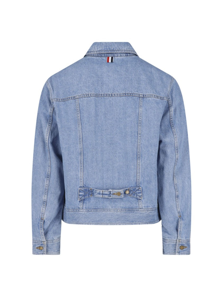 Thom Browne Cropped Classic Collar Flap Pockets Denim Jacket