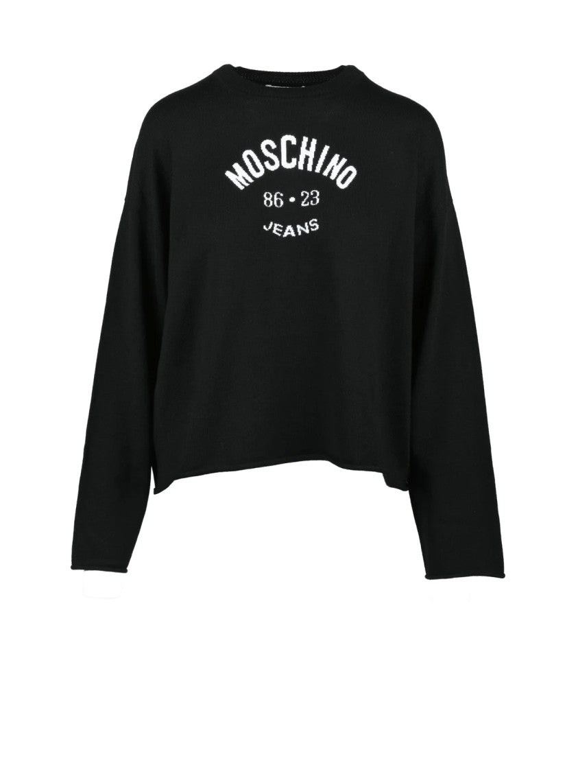Mo5ch1no Jeans Relaxed Fit Black Virgin Wool Crew Neck Sweater
