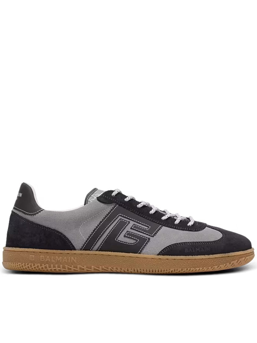 Balmain Grey Low Top Suede Panel Sneakers