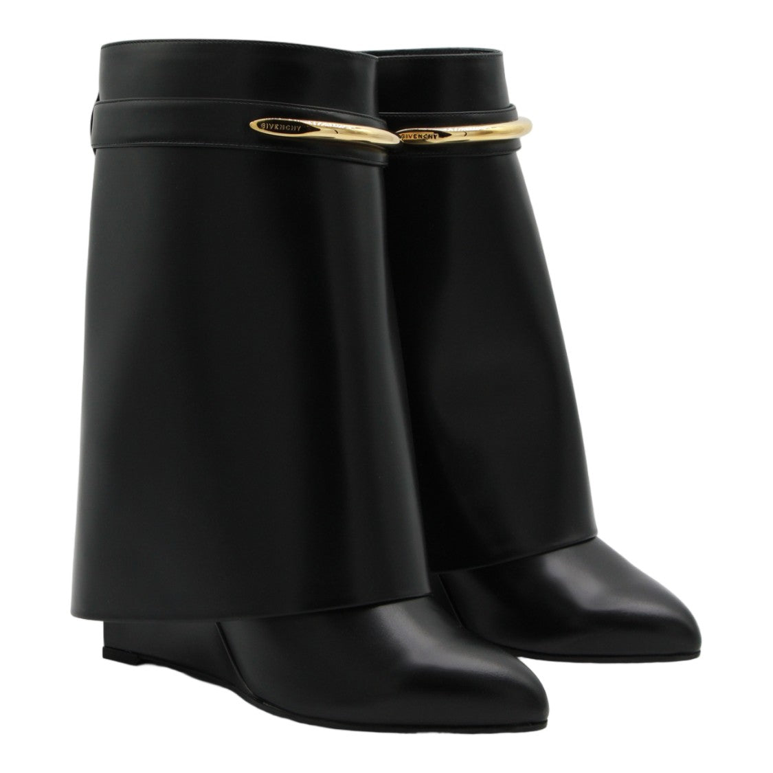 Givenchy Flared Black Leather Gold-Accent Boots
